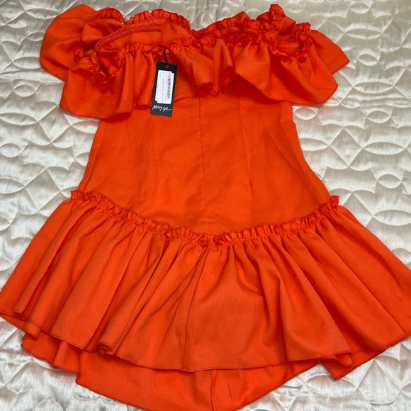 Nasty Gal Off The Shoulder Drop Frill Hem Swing Flowy Dress Size 4 US Orange - Picture 6 of 14